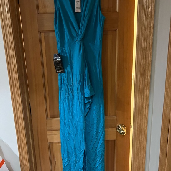 Bebe Blue Plunge Neck Sheath Maxi Dress Cocktail - Picture 1 of 4